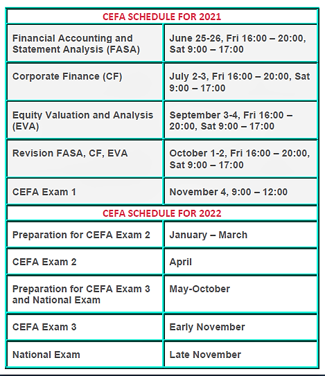 CEFA Schedule 2021